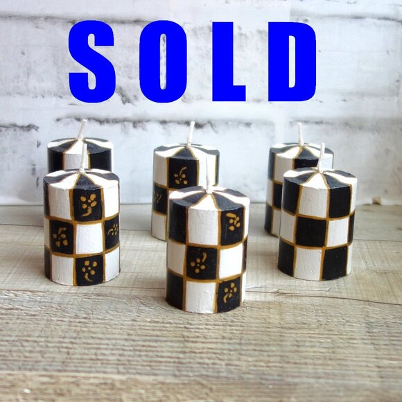 The Crafty Hobbit Other - Courtly Whimsy Candle Black White Check Tall Tealight Candle Checked Votive